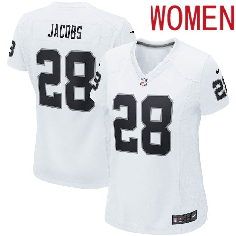 Women Oakland Raiders 28 Josh Jacobs Nike White Player Game Team NFL Jersey